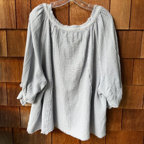 NWT Free People Blue Gauzy Lucy Cotton Button-Front Swing Blouse - Women's Large - Picture 6 of 12